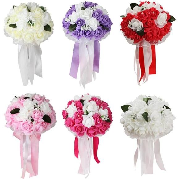 Wedding Bouquet for Bride, Artificial Purple Flower for Wedding,White & Lavender - Picture 7 of 7